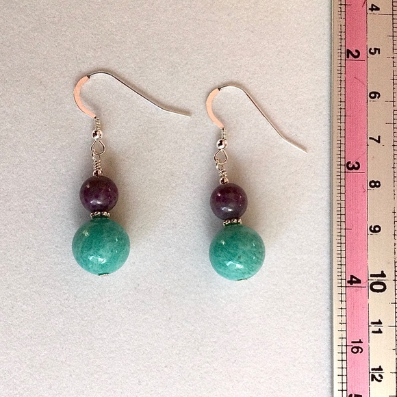 Amazonite, Sugilite and Sterling Earrings - c 36 tcw Natural Mineral Gemstones - Picture 2 of 4
